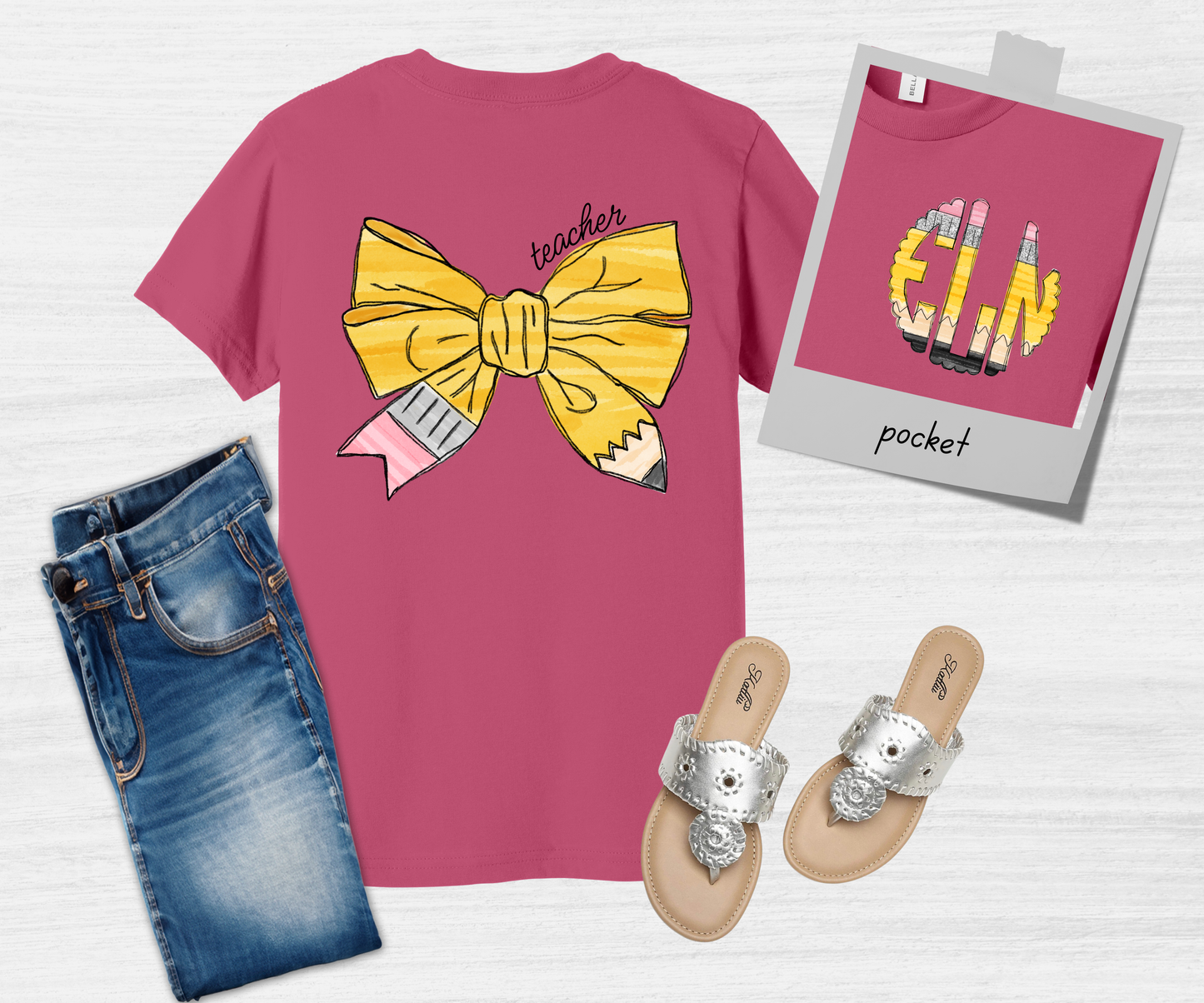 Pencil Bow Youth & Adult with Monogram Shirt